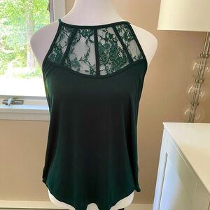 Lace top sleeveless shell deep green.